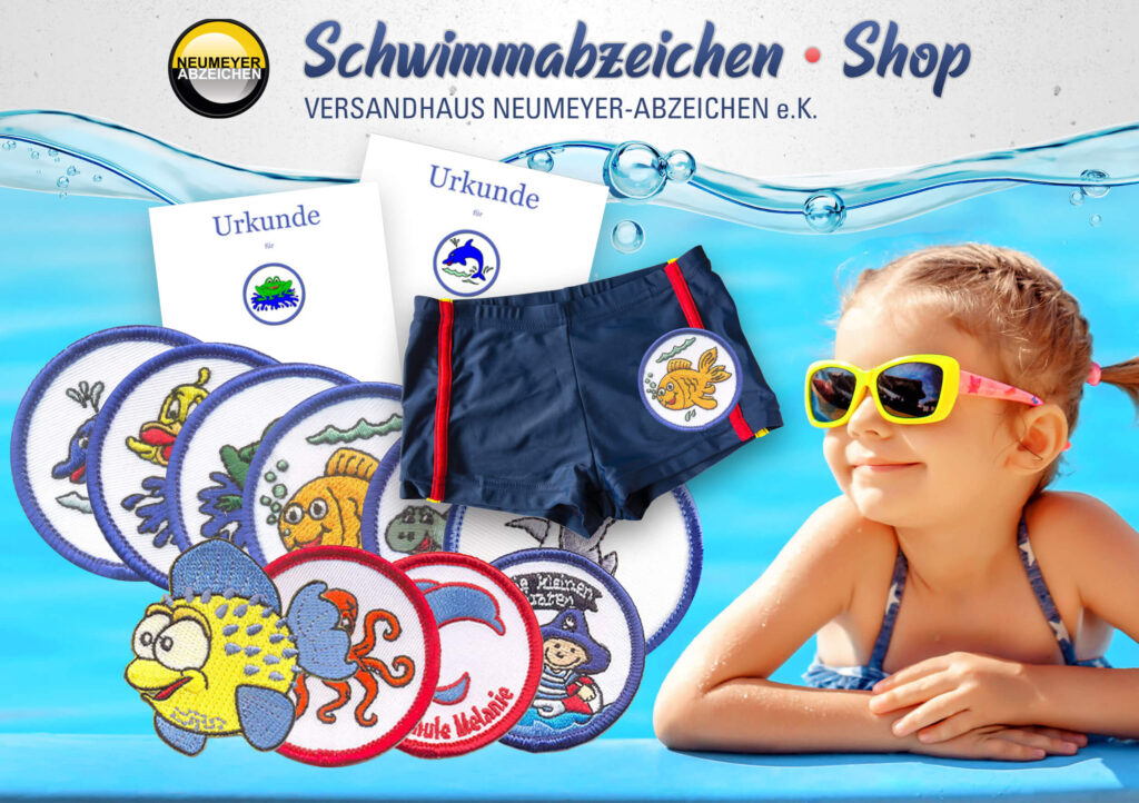 Gestickte Schwimmabzeichen mit verschiedenen Motiven