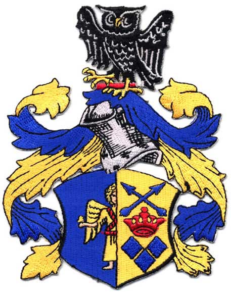 Aufnäher mit Laserschnitt Blau-gelbes Wappen und Eule