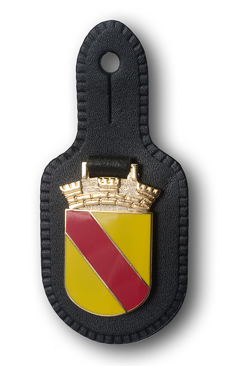 Brustanhänger / Brusttaschenanhänger Ausführung D rot-gelbes Wappen