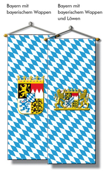 Länderflagge Bayern (mit Bay. Wappen und Löwen)